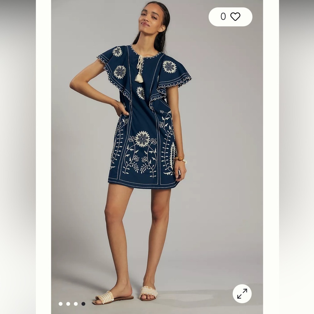 Anthropologie Let Me Be Embroidered Tunic Dress casual boho party spring $140